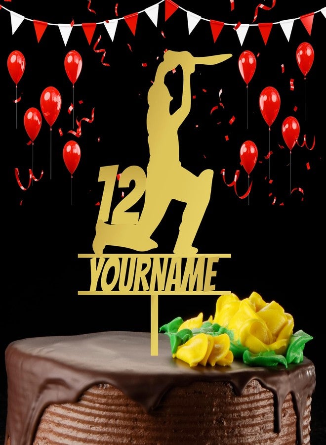 Yellow Nuts Personalised Cricket Cake Topper For Birthday Acrylic Golden Sports Theme Boys Mens Girls Wedding Anniversary Props Cake Decor Decoration (Style 1) - Image 1
